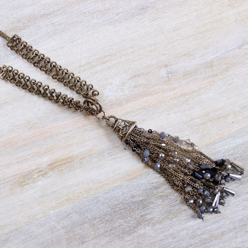 Adele Gold Tassel Necklace with Crystals